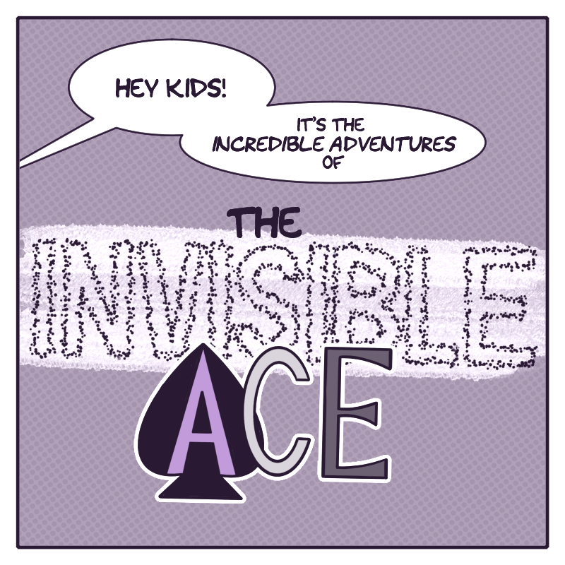 In the first panel, against a light lavender background, a speech bubble says, "Hey kids! It's time for the incredible adventures of" leading into the stylized title 'The Invisible Ace,' with a spade around the 'A' in Ace.